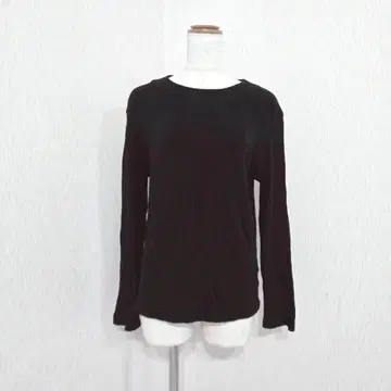 LEPSIM 리브 티셔츠 니트 긴팔 (L) 면 100% 블랙 노멀코어