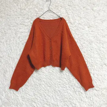 [ INGNI ] V넥 숏 가디건 (M) 포인트 컬러 오렌지