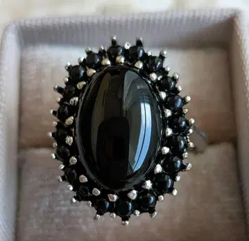 블랙 오벌 카보숑 반지 실버 컬러 빈티지