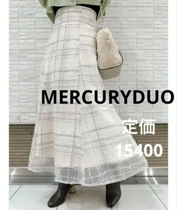 머큐리 듀오 체크 자수 플레어 스커트 새상품 15400