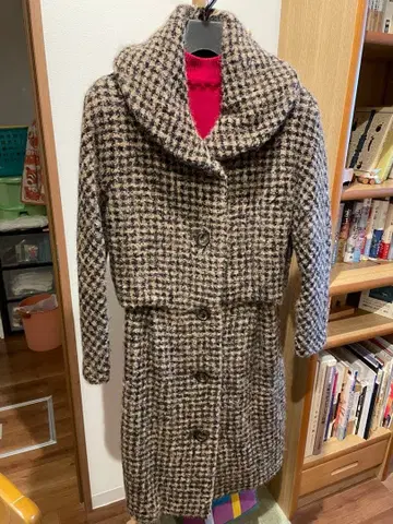 TABASA 체크 무늬 롱 코트 울 혼방