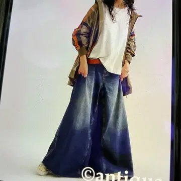 antiqua 데님 블루 와이드 레그 플레어 데님