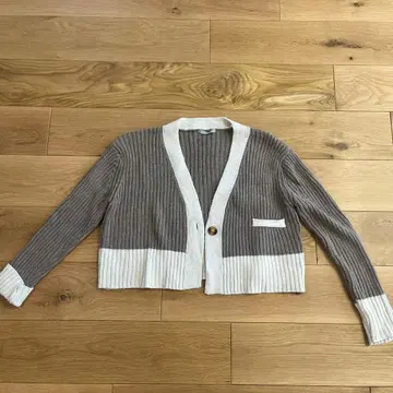 DouDou 리브 긴팔 가디건 브라운 아이보리