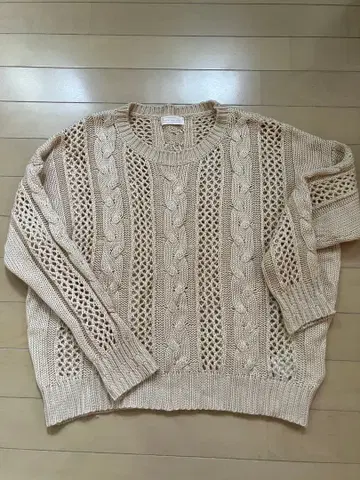 핑크 케이블 짜임 시스루 니트 풀오버