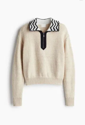 H&M 크림색 지퍼 옷깃 니트 스웨터