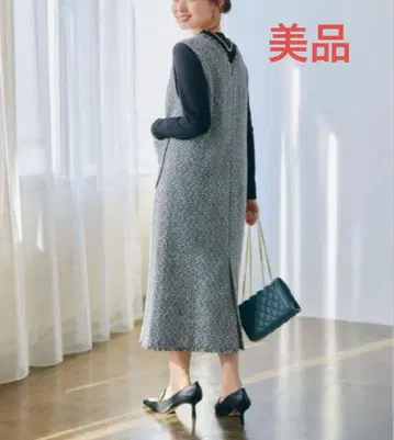 새상품급 COHINA 트위드 프린지 오버롤 스커트 short