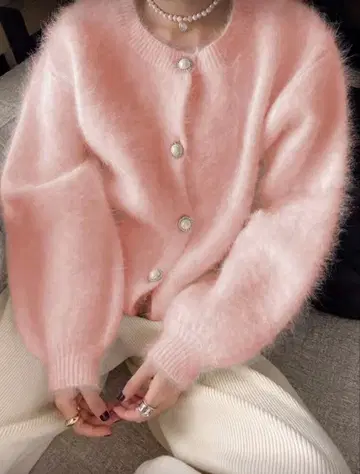 핑크 모헤어 가디건 긴팔