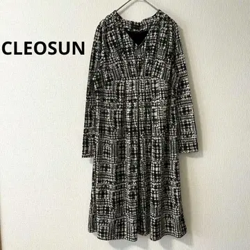 클레오산 원피스 블랙 베이지 긴팔 A라인 가슴 개더 V넥