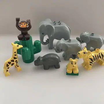 레고 듀플로 코끼리 모자 동물 기린 호랑이 원숭이 하마 동물 세트