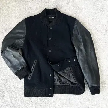 나노 유니버스 x AZ 바시티 자켓 블랙 소매 가죽