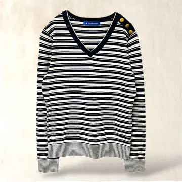 [라조콘다] 긴팔 니트 얇은 소재 M 골드 버튼 스팽글 라메 보더 무늬