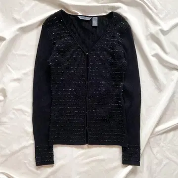 HILLARD & HANSON 비쥬 장식 리브 니트 가디건 블랙