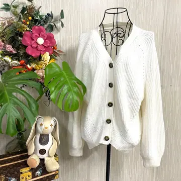 GU 화이트 니트 가디건 긴팔 여성용 M