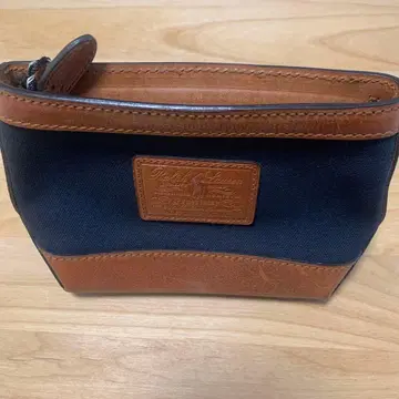 미사용 택 포함 랄프 로렌 이탈리아제 파우치 캔버스 가죽 블랙