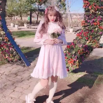 스완키스 깅엄 체크 핑크 원피스