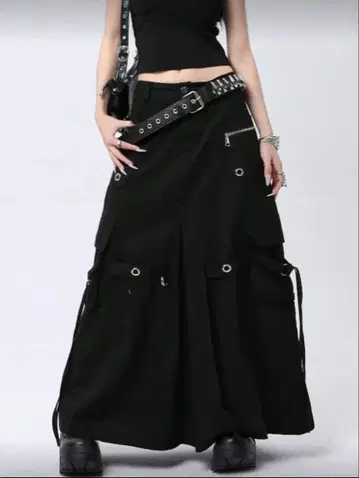 SHEIN Y2K 스타일 블랙 메탈 버클 롱 스커트