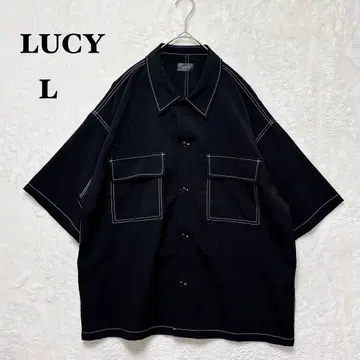 루시 스티치 셔츠 빅 실루엣 L 블랙 반팔 캐주얼 자수
