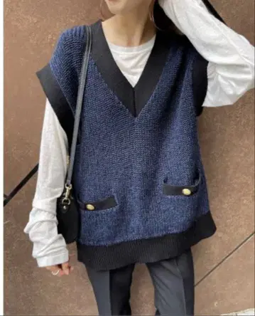 스픽앤스팬 트위드 니트 베스트