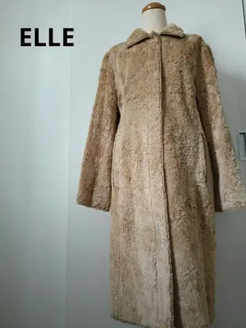 ELLE 빈티지 베이지 퍼풍 롱 코트