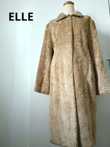 ELLE 빈티지 베이지 퍼풍 롱 코트