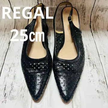 REGAL 블랙 가죽 슬링백 펌프스 샌들 25cm