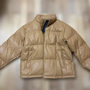 브라운 합성 피혁 퍼퍼 자켓