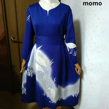 순수 실크 호몬기 허리 리본 포함 턱 들어간 원피스 기모노 리메이크