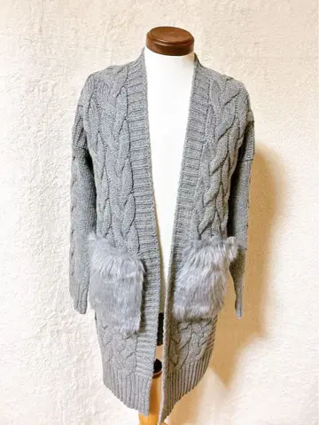 가디건 아우터 니트 그레이 퍼 롱 기장 RaDonna