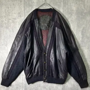 최고급 스페인산 가죽 절개 니트 가디건 보라색 레어 컬러 천연 가죽