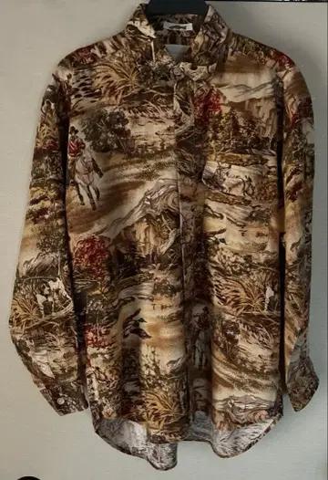 기모 코튼 카우보이 패턴 풀 오픈 라운드 긴팔 셔츠 USUD 일본제