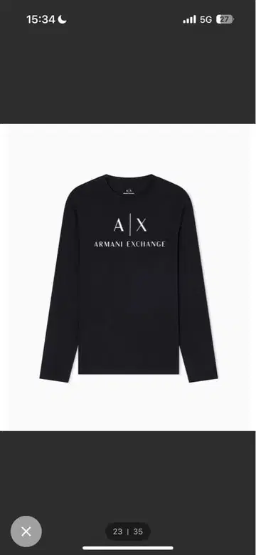 Armani Exchange 블랙 긴팔 티셔츠
