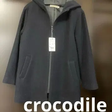 크로커다일 후드 부착 네이비 코트 L