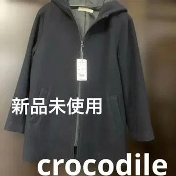 크로커다일 후드 부착 네이비 코트 L