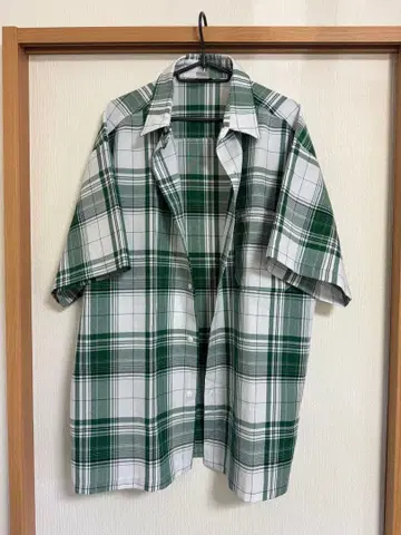 Calitop 반팔 셔츠 L 사이즈 그린 체츠