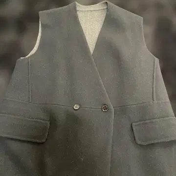 드로어 노카라 리버서블 네이비 울 베스트 36