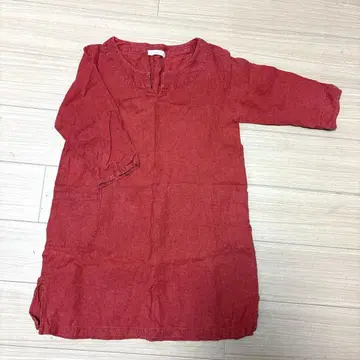 홈 워킹 home working 빨간색 린넨 100% 튜닉 오부 소매