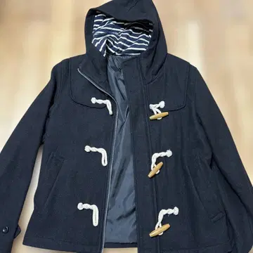 블랙 더플 코트 후드 부착