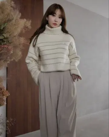 herlipto Striped Turtleneck Knit taupe