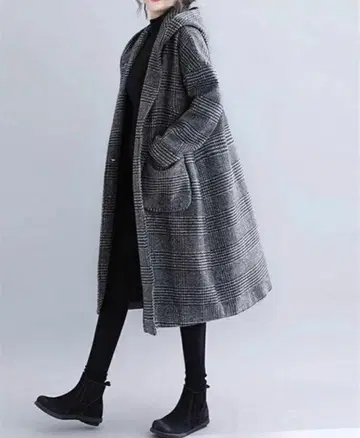 후디드 코트 글렌체크 M 사이즈 [미사용 새상품] 썬플라워