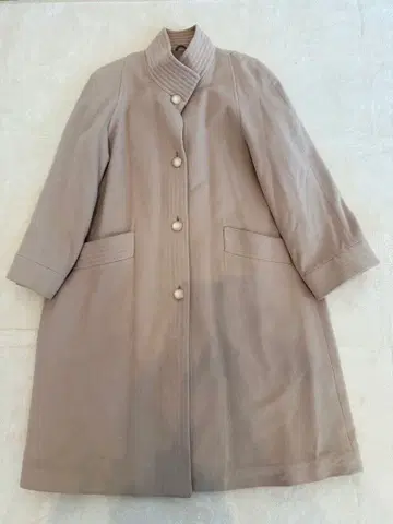 베이지 스탠드 카라 코트 캐시미어 100%