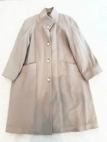 베이지 스탠드 카라 코트 캐시미어 100%