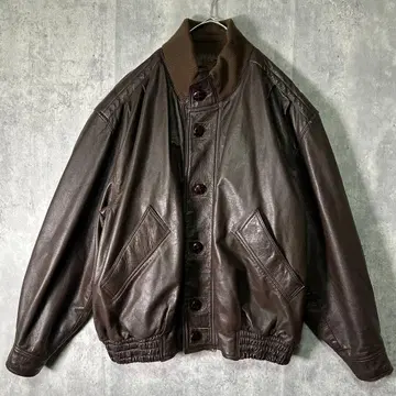 레어 디자인 가죽 자켓 나무 버튼 브라운 충전솜 짧은 기장 빈티지