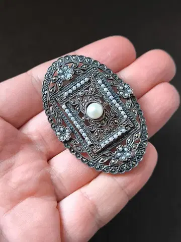 록잔 Rokuzan 담수 펄 실버 925 브로치 2way