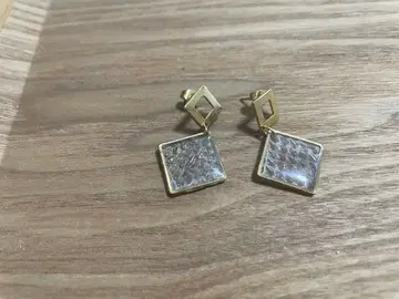 뱀 허물 조각 포함 스퀘어형 귀걸이