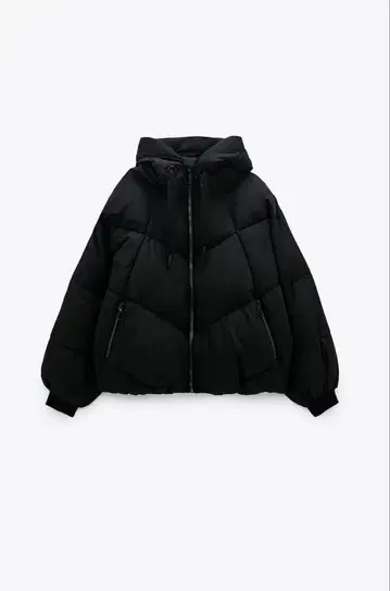 ZARA 숏 기장 후드 부착 블랙 다운 자켓 S