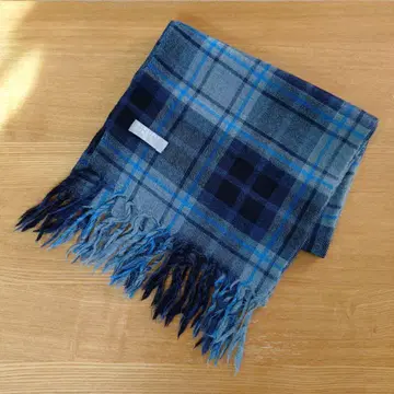 마가렛 하우엘 울 머플러 체크 무늬 블루 계열 여성용