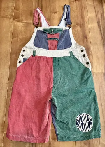 빈티지 멀티 컬러 패널 크레이지 오버롤 80s90s