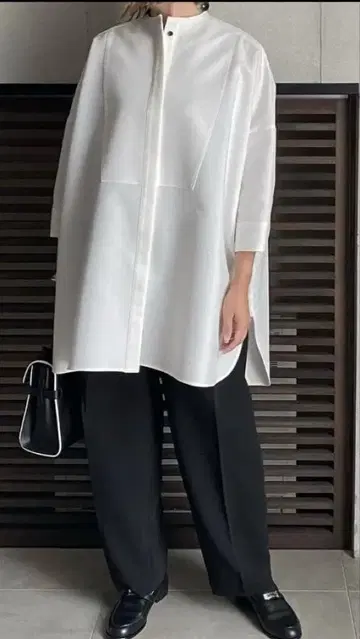 LOHEN 하이 카운트 더블 크로스 보텀 셔츠 화이트