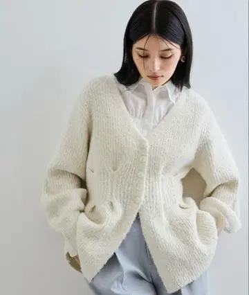 VIS 믹스 부클레 페플럼 가디건 아이보리 화이트 화이트