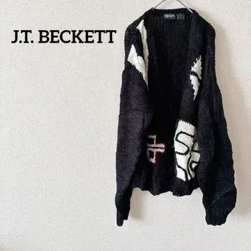 J.T. BECKETT 긴팔 가디건 니트 블랙/화이트 남녀 공용